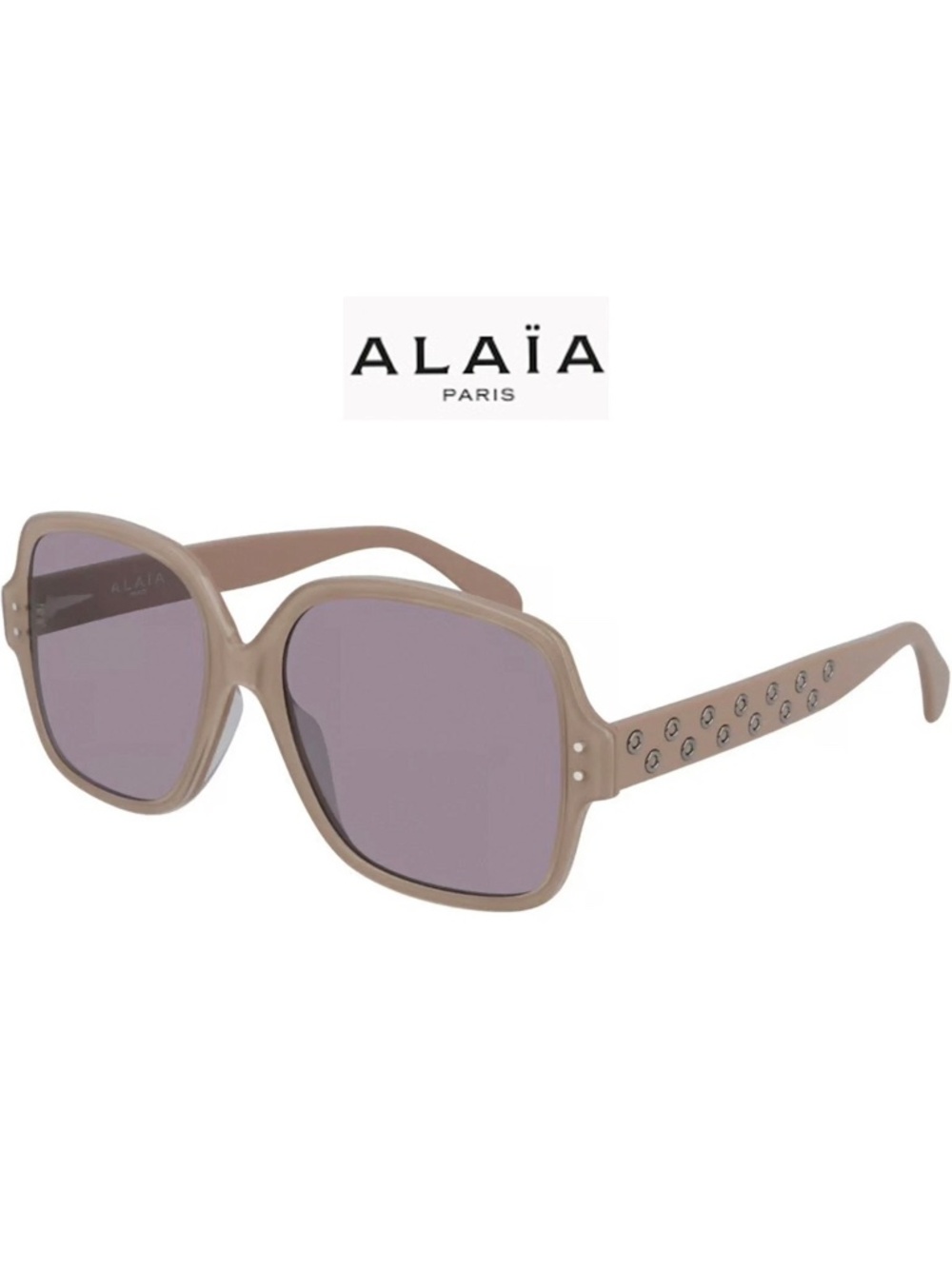 AZZEDINE ALAIA AA0037S 003 NUDE FRAME W/STUDS VIOLET SQUARE SUNGLASSES. 56 mm